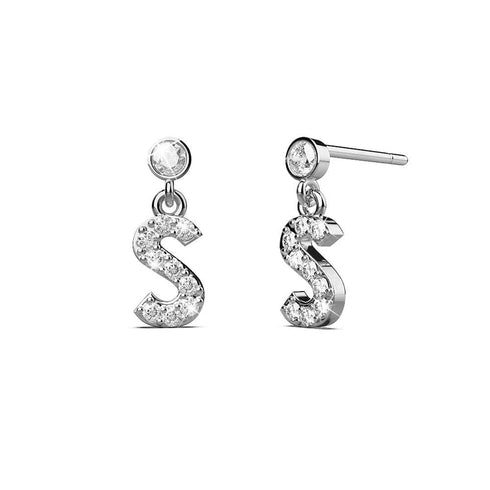 Solid 925 Sterling Silver Initial Crystal Personalised Alphabet Letter Earrings